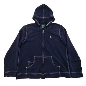 Green Label Lauren Ralph Lauren Hoodie Women's L Navy Blue Y2K Full Zip EUC